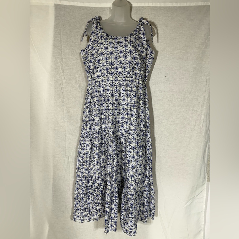 Soft Surroundings Kyoto Blue and White Embroidered Maxi Floral Dress Sz Large